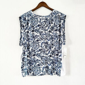 Zac & Rachel Boho Blue Floral Paisley Top Relaxed Fit Plus 3X #1835048A NEW